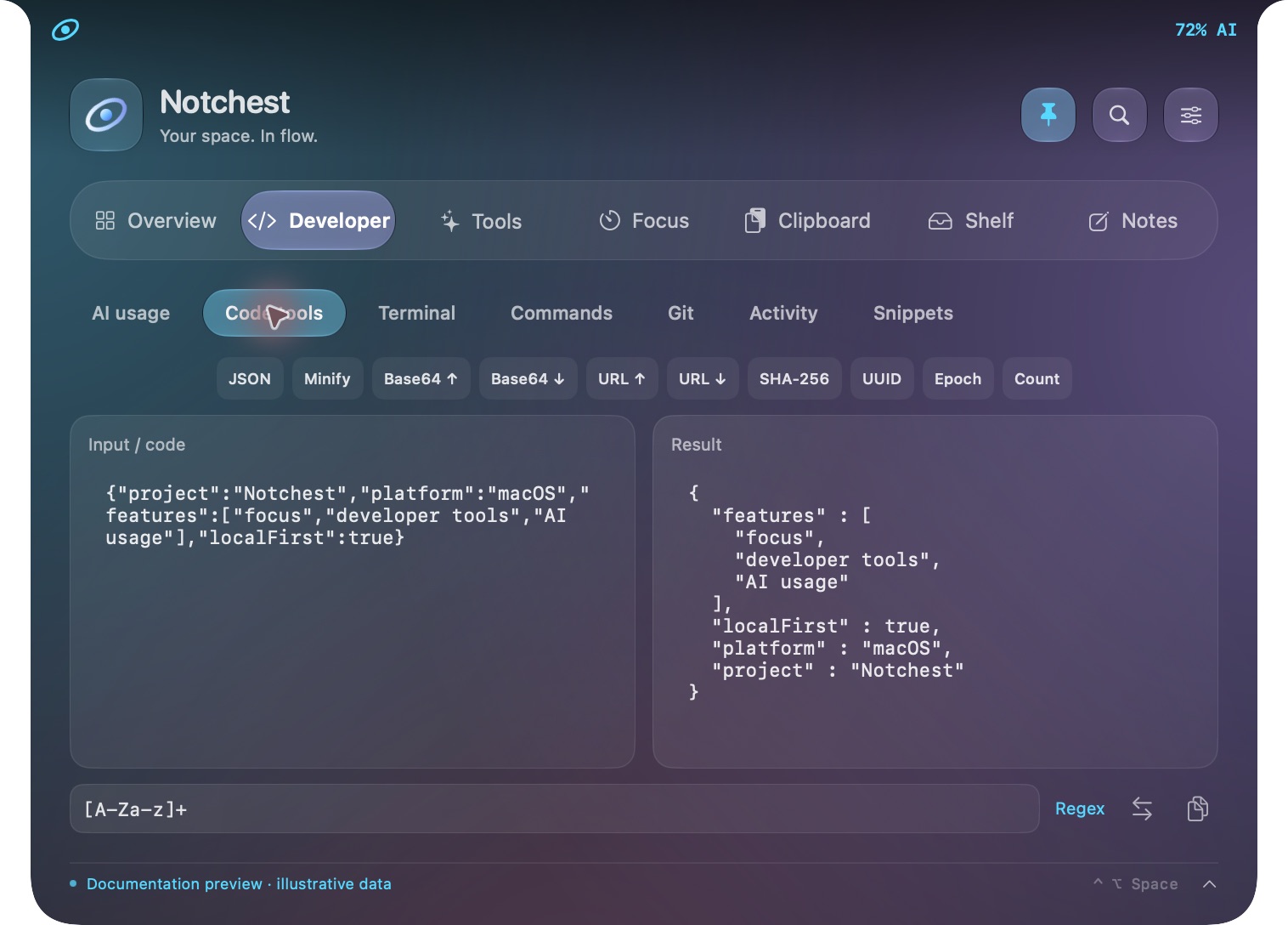 Actual Notchest interface: Make JSON readable