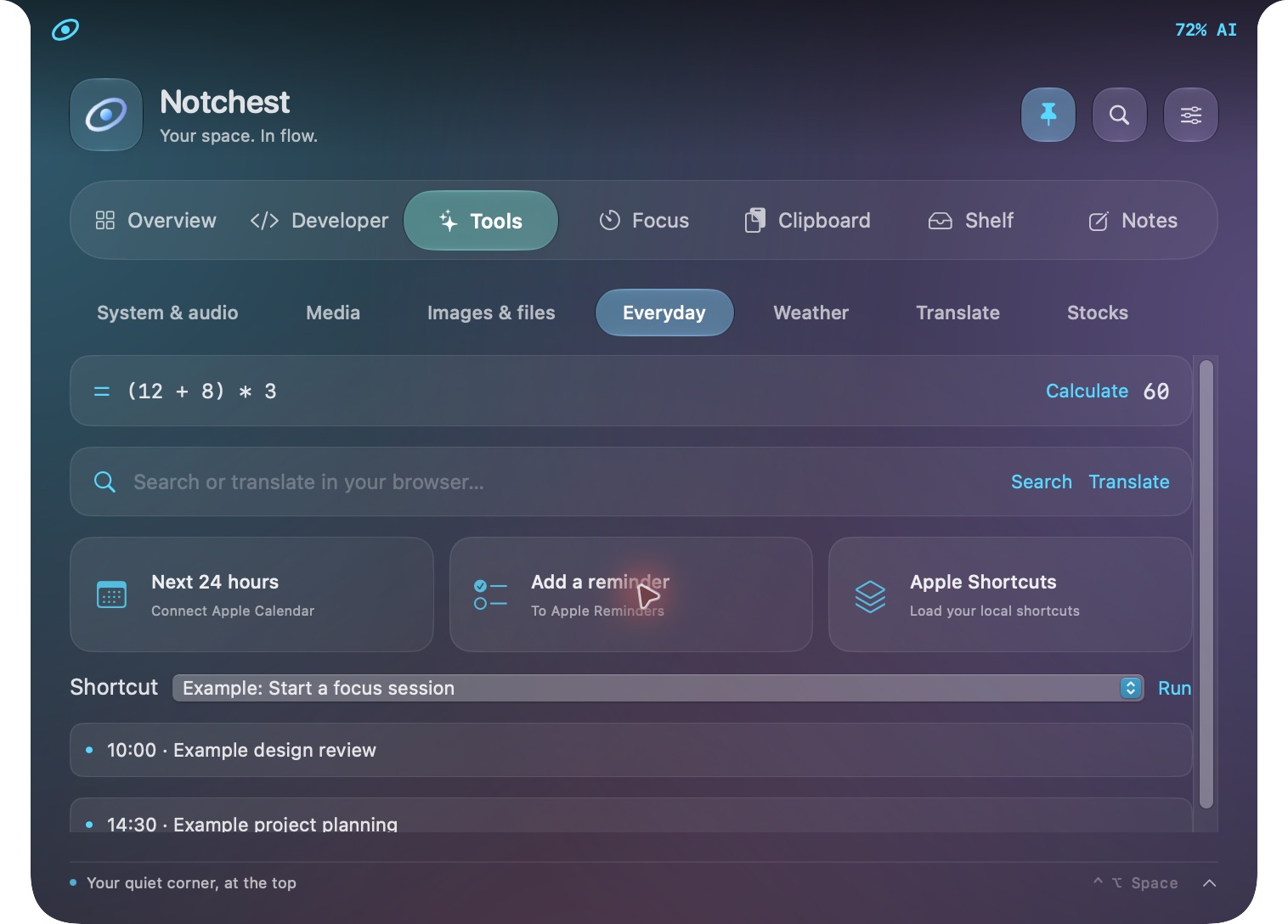 Actual Notchest interface: Work it out