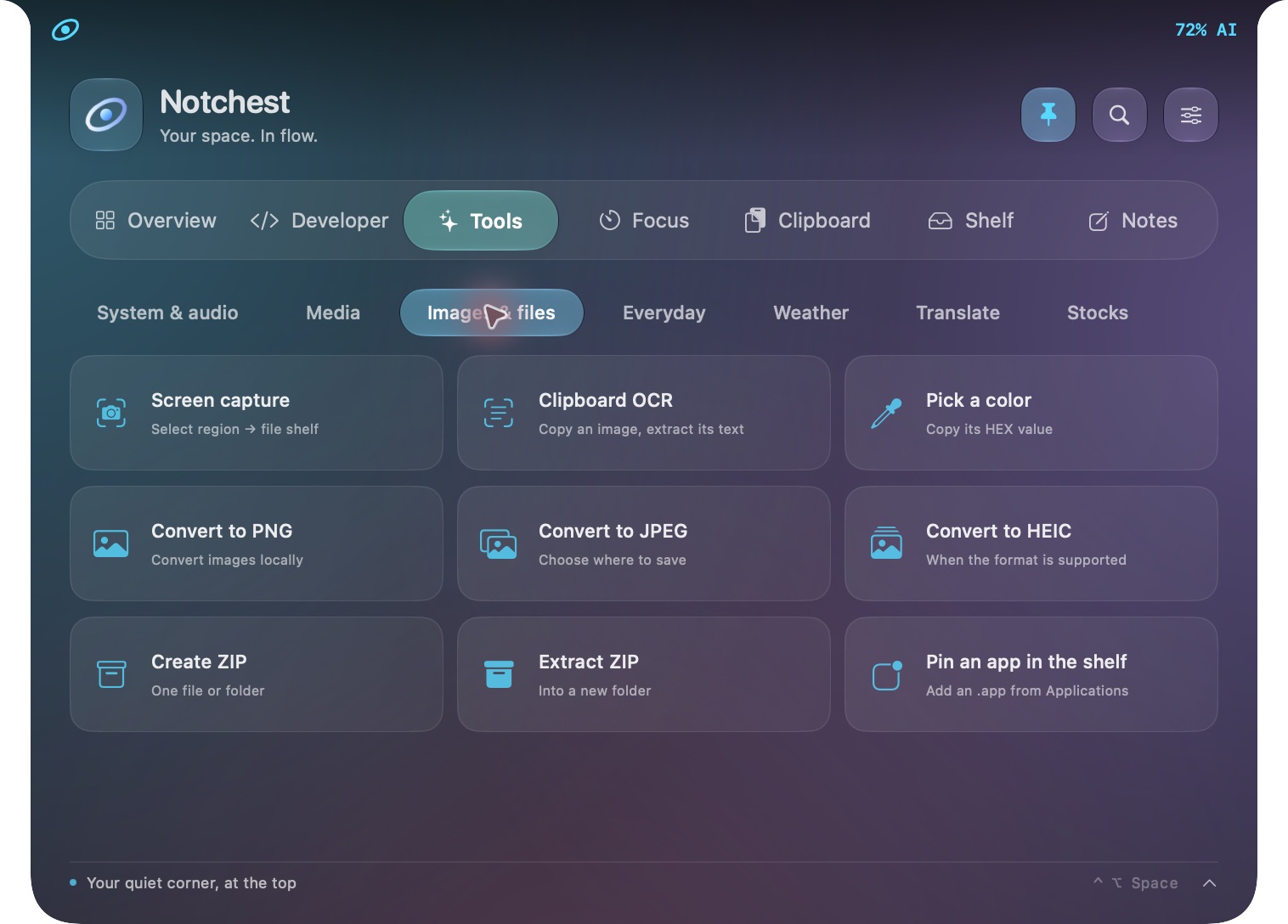 Actual Notchest interface: Images, ready to go