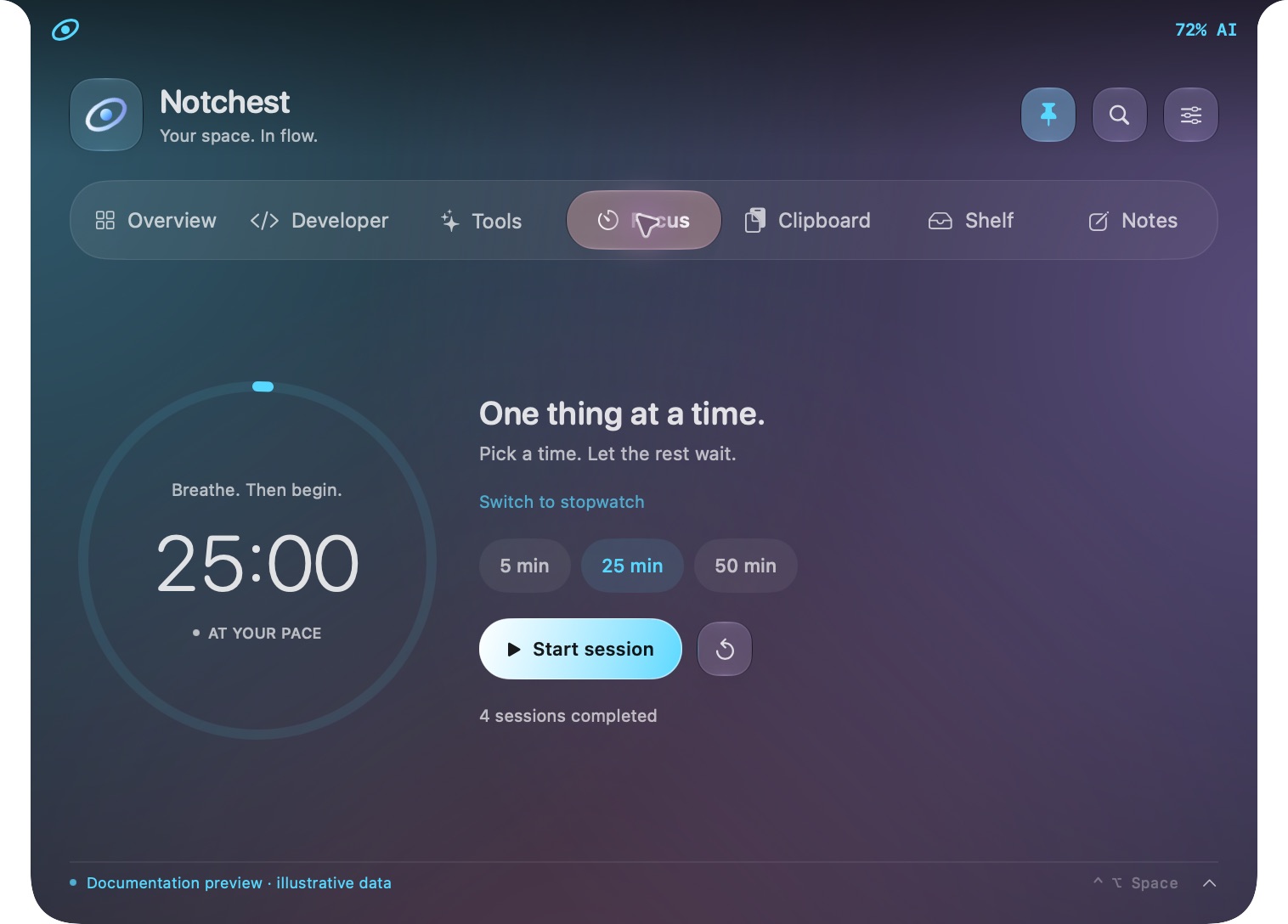 Actual Notchest interface: Find your flow