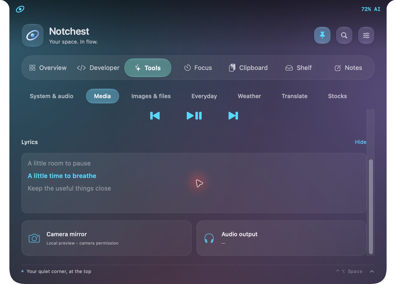 Actual Notchest interface: A local camera mirror