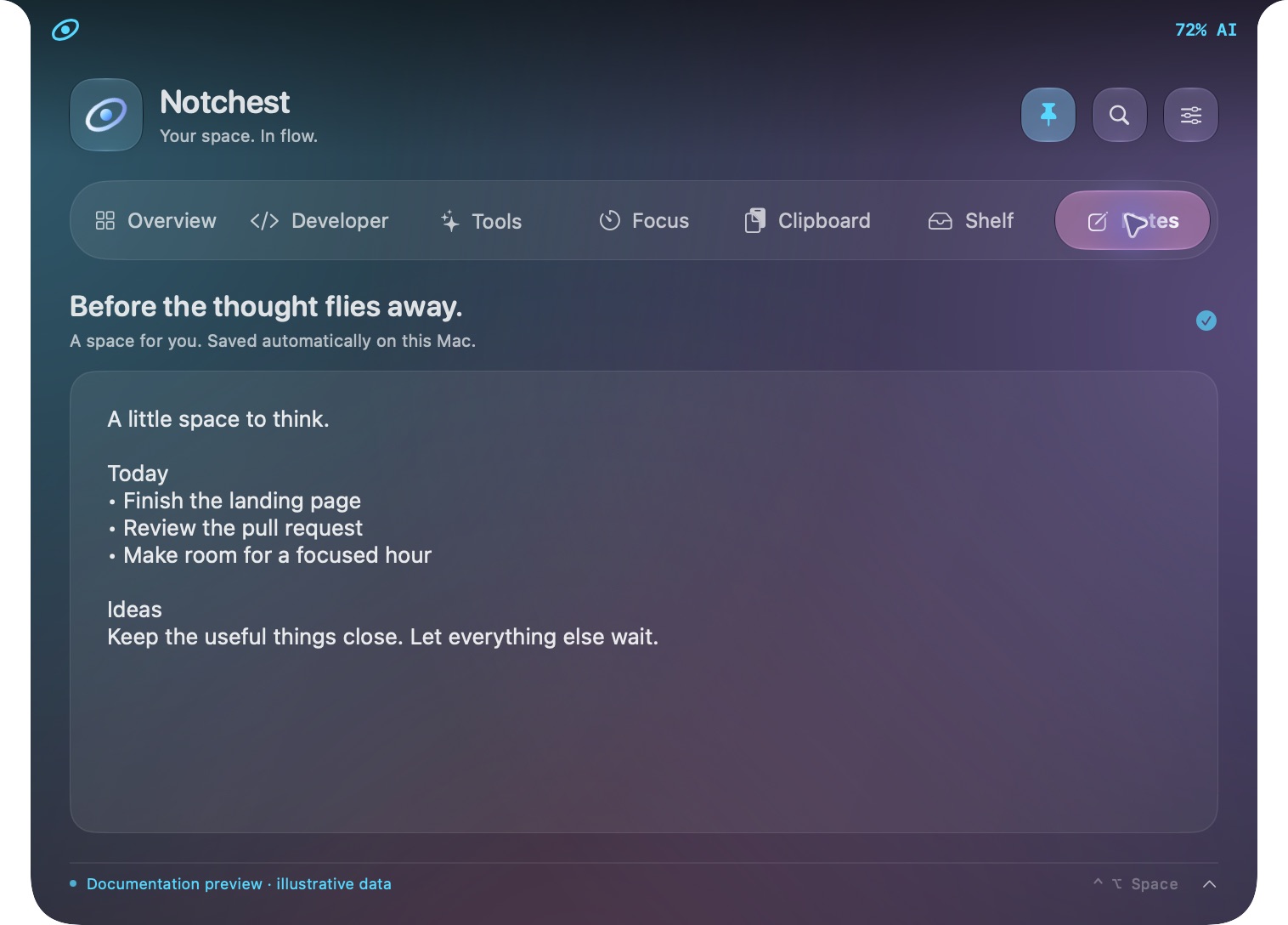 Actual Notchest interface: Catch the thought