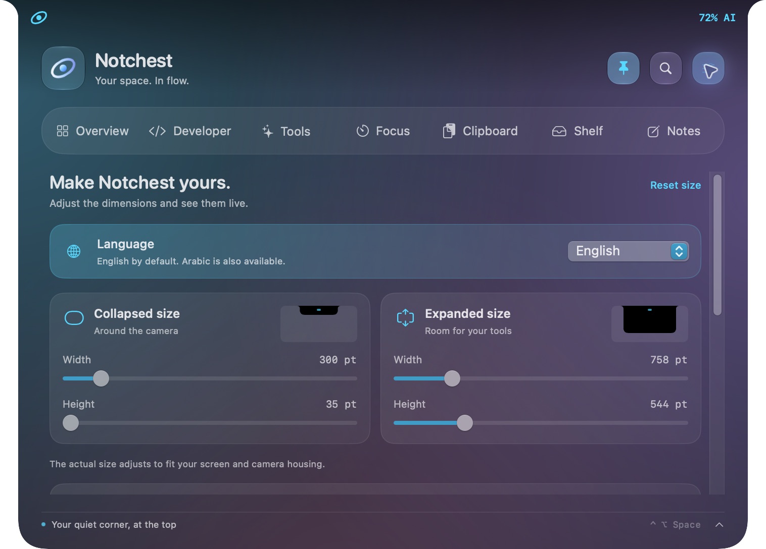 Actual Notchest interface: Make it yours