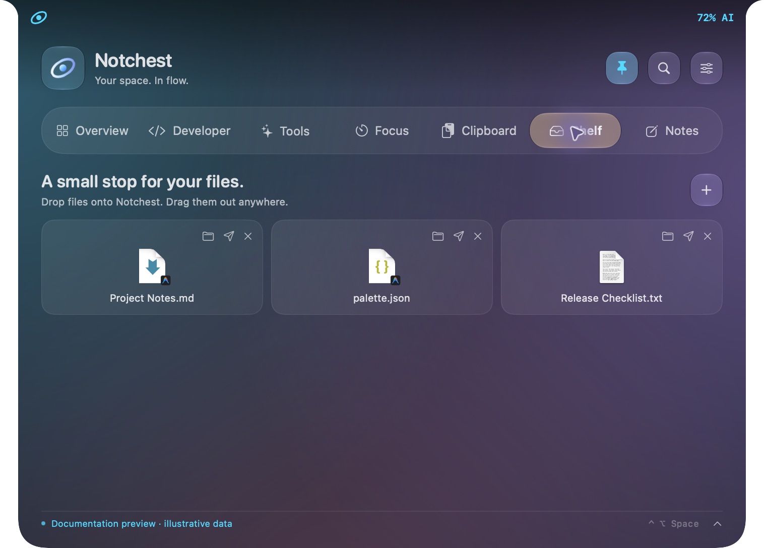 Actual Notchest interface: A home for your files