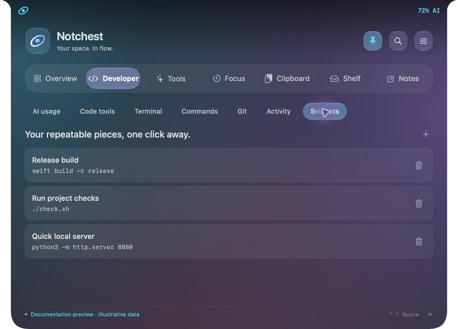 Actual Notchest interface: Stop retyping