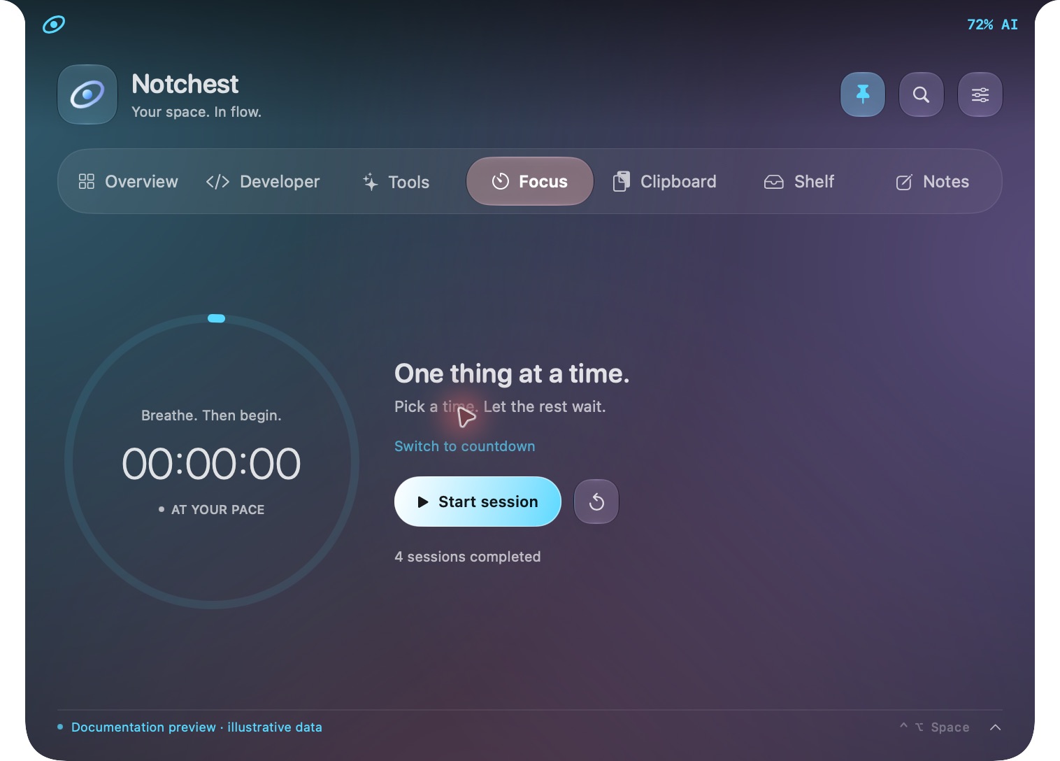 Actual Notchest interface: Make time your own