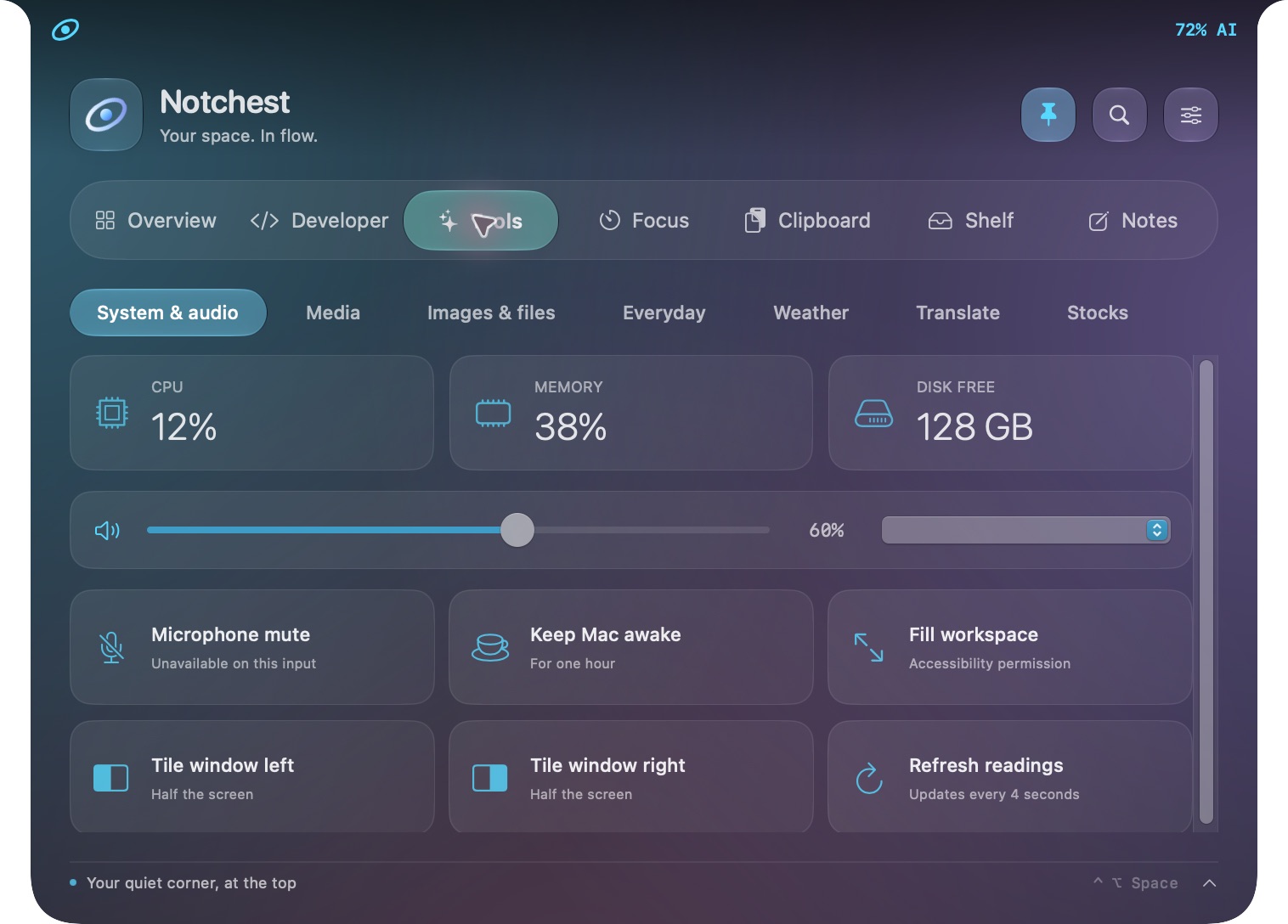 Actual Notchest interface: Know your Mac
