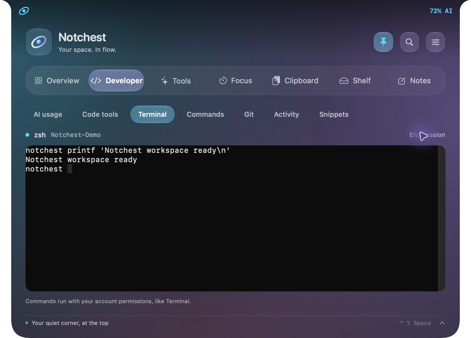 Actual Notchest interface: A real terminal. Right here.